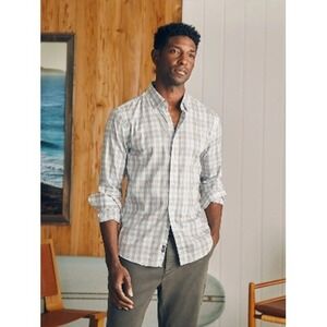 Faherty Movement Shirt Mens XL Gray Blue Plaid Button Down Casual Menswear NEW